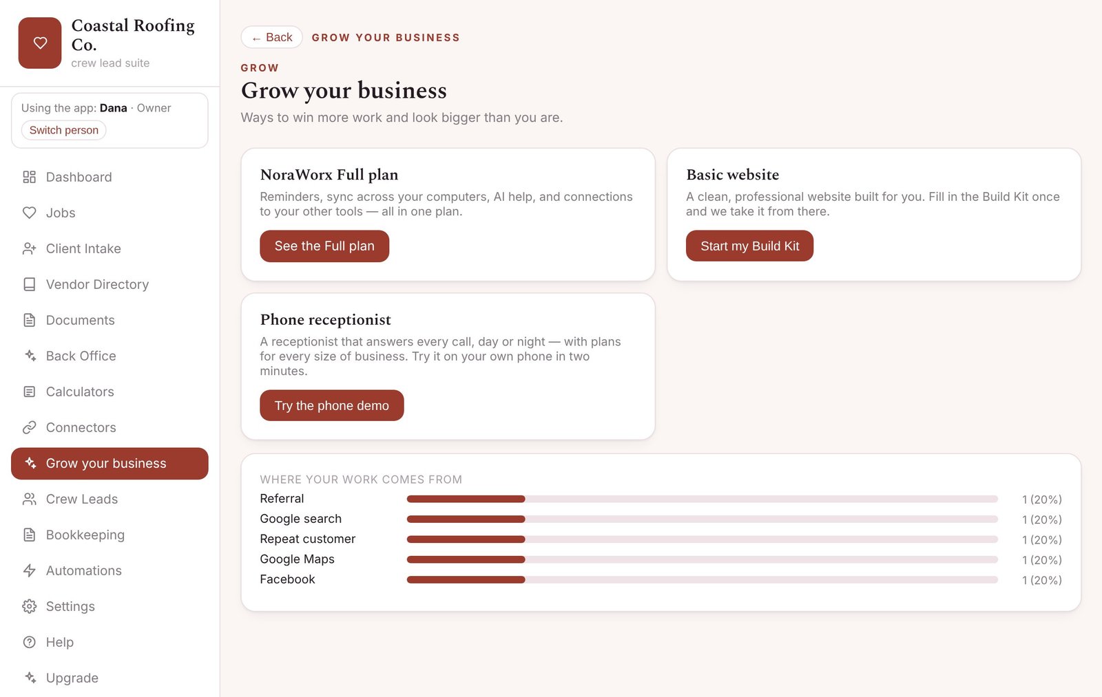 Grow your business — screenshot from the Roofing Contractor app